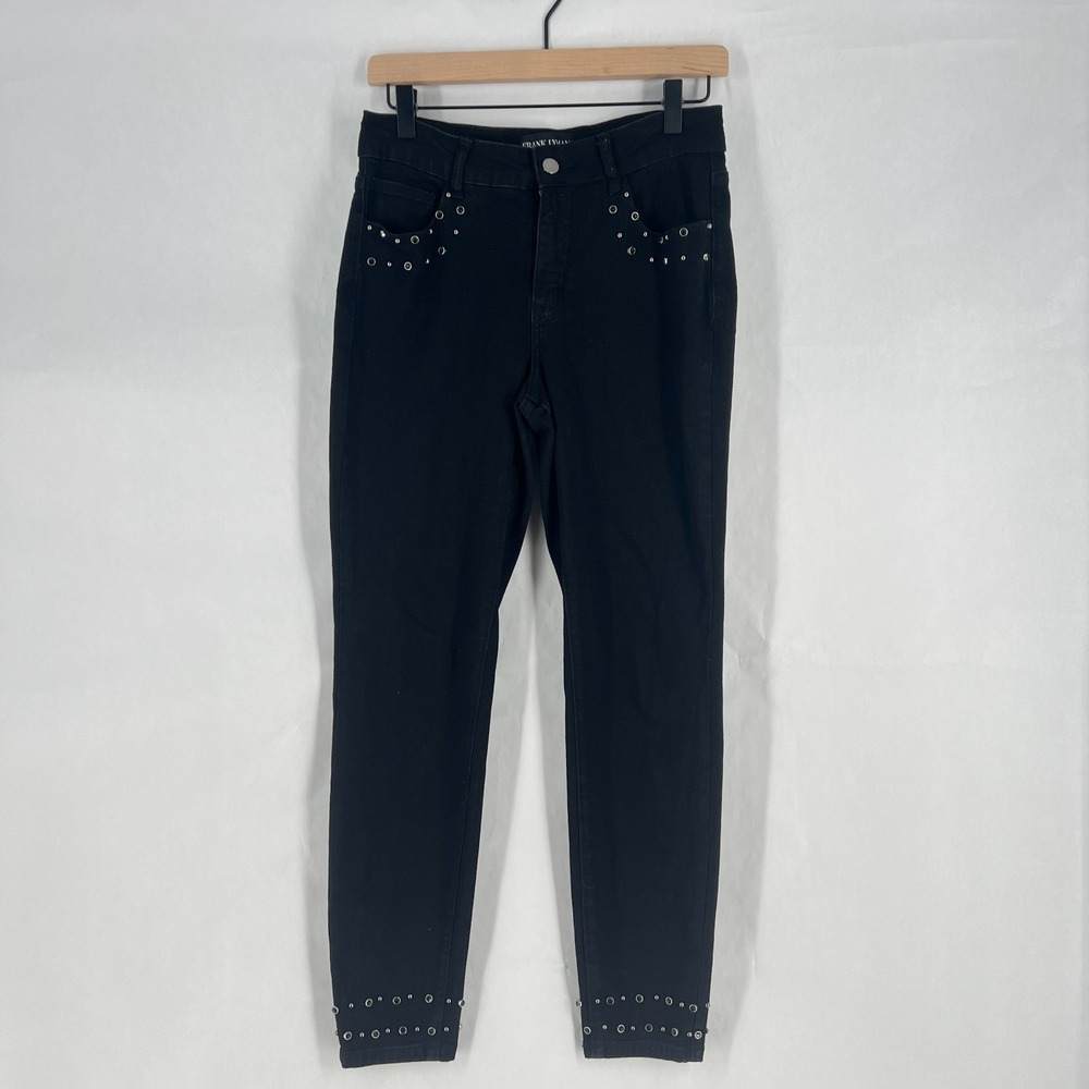 Frank Lyman Montreal Jeans Women 27 Black Embellished Studded Crystal Skinny Leg